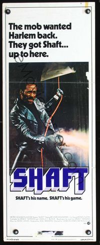 3j712 SHAFT insert movie poster '71 classic image of tough Richard Roundtree shooting gun!