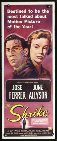 3j717 SHRIKE insert movie poster '55 close up art of star/director Jose Ferrer & June Allyson!