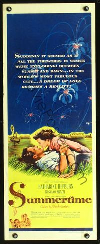 3j750 SUMMERTIME insert '55 romantic artwork of Katharine Hepburn & Rossano Brazzi laying in grass!