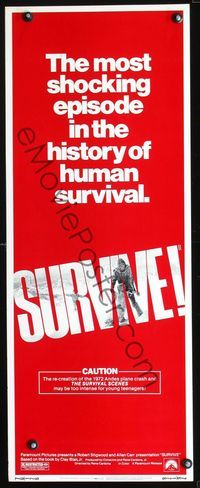 3j751 SURVIVE insert poster '76 Rene Cardona's Supervivientes de los Andes, true cannibalism story!