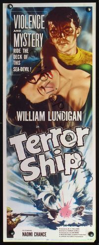 3j757 TERROR SHIP insert poster '54 violence and mystery ride the deck of this sea-devil, cool art!
