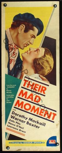 3j760 THEIR MAD MOMENT insert poster '31 Dorothy Mackaill loves Warner Baxter only if he has money!