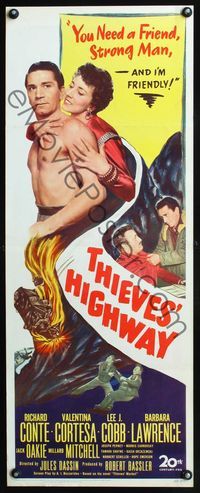 3j763 THIEVES' HIGHWAY insert movie poster '49 Jules Dassin, barechested truck driver Richard Conte!
