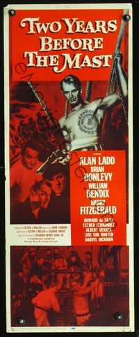 3j779 TWO YEARS BEFORE THE MAST insert R56 cool image of barechested pirate Alan Ladd pointing gun!