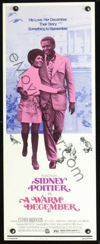 3j790 WARM DECEMBER insert movie poster '73 romantic image of Sidney Poitier & Ester Anderson!