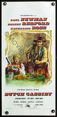 3j041 BUTCH CASSIDY & THE SUNDANCE KID Italian locandina R70sErmanno art of Newman & Redford w/loot