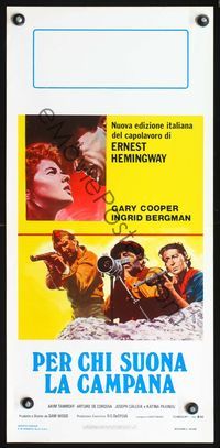 3j105 FOR WHOM THE BELL TOLLS Italian locandina R70s cool art of Gary Cooper & Ingrid Bergman!