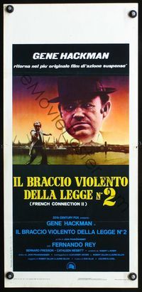 3j108 FRENCH CONNECTION II Italian locandina '75 Frankenheimer, giant close-up of Gene Hackman!