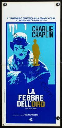 3j118 GOLD RUSH Italian locandina poster R70s Charlie Chaplin classic, great different Ferrini art!