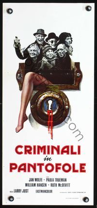 3j138 HOMEBODIES Italian locandina movie poster '77 wacky art of elderly killers, bloody keyhole!