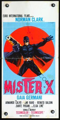 3j190 MISTER X Italian locandina poster '67 cool different Enzo Tarantelli superhero with gun art!