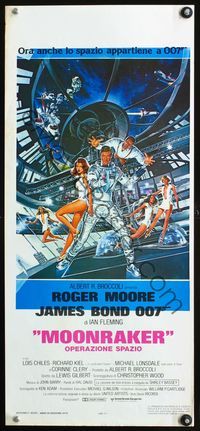 3j194 MOONRAKER Italian locandina poster '79 Roger Moore as Bond w/Jaws & sexy babes by Gouzee!