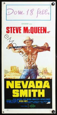 3j201 NEVADA SMITH Italian locandina movie poster R70s art of shirtless hunk Steve McQueen w/rifle!