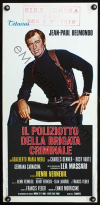 3j202 NIGHT CALLER Italian locandina poster '75 Peur Sur la Ville, art of cop Jean-Paul Belmondo!