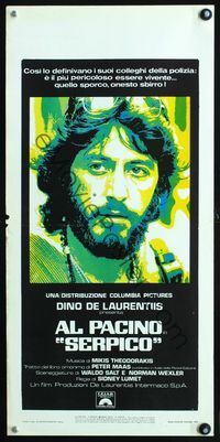 3j247 SERPICO Italian locandina '74 cool close up image of Al Pacino, Sidney Lumet crime classic!