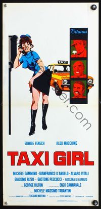 3j268 TAXI GIRL Italian locandina '77 cool art of sexy taxi driver Edwige Fenech, Aldo Maccione!