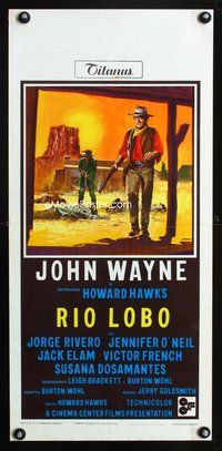 3j236 RIO LOBO Italian locandina '71 really cool different western art of John Wayne by P. Franco!