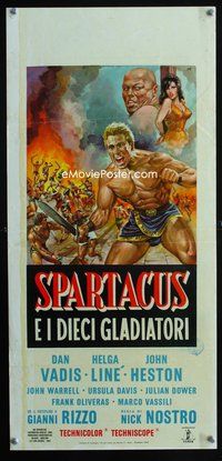3j256 SPARTACUS & THE TEN GLADIATORS Italian locandina '64 great Moz art of gladiators & sexy girl!