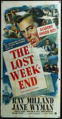 3k505 LOST WEEKEND three-sheet '45 many images of alcoholic Ray Milland, directed by Billy Wilder!