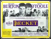 3k127 BECKET British quad movie poster '64 Richard Burton as Becket, Peter O'Toole, John Gielgud