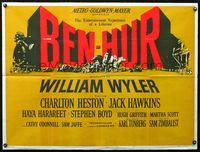 3k129 BEN-HUR British quad movie poster '60 Charlton Heston, William Wyler classic religious epic!
