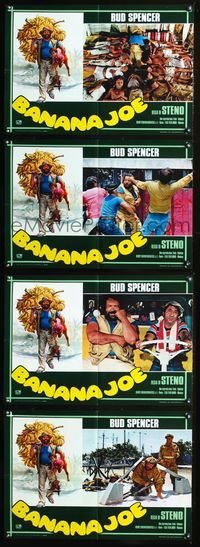 3o359 BANANA JOE 4 Italian photobustas '82 great Renato Casaro art of Bud Spencer w/lots of bananas!