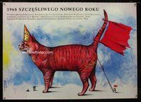 3o541 1968 SCZCZESLIWEGO NOWEGO ROKU Polish '92 wild Andrzej Pagowski art of people & giant cat!