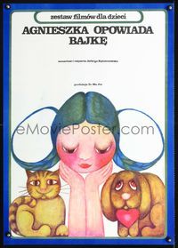 3o637 AGNIESZKA OPOWIADA BAJKE Polish 23x33 movie poster '77 cute Hanna Bodnar art of girl w/pets!