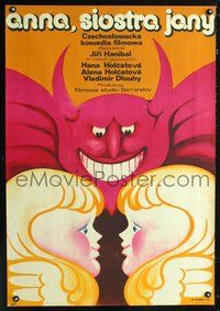 3o544 ANNA, SESTRA JANY Polish movie poster '77 Holcatova, Wiktor Gorka art of devil & two angels!