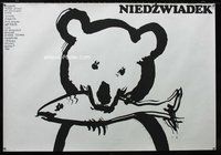 3o547 BEAR Polish poster '88 Jean-Jacques Annaud's L'Ours, cool M. Wasilewski art of bear w/fish!