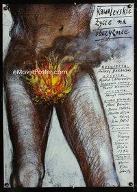3o576 KAWALERSKIE ZYCIE NA OBCZYZNIE Polish poster '92 wild Andrzej Pagowski flaming crotch artwork!