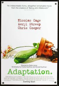 3p024 ADAPTATION DS advance one-sheet '02 Nicolas Cage, Meryl Streep, cool broken flowerpot image!