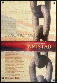 3p044 AMISTAD DS advance one-sheet poster '97 Steven Spielberg, cool image of chain & American flag!
