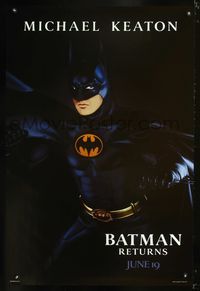 3p077 BATMAN RETURNS teaser Batman style 1sheet '92 cool image of Michael Keaton in the title role!