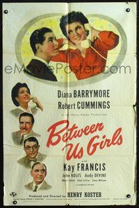 3r089 BETWEEN US GIRLS one-sheet movie poster '42 Diana Barrymore, Robert Cummings, Kay Francis!