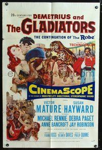 3r225 DEMETRIUS & THE GLADIATORS one-sheet poster '54 art of Biblical Victor Mature & Susan Hayward!
