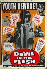 3r231 DEVIL IN THE FLESH one-sheet '67 anti-VD sexploitation, learn the facts before it's too late!