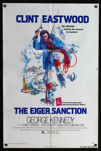 3r270 EIGER SANCTION one-sheet movie poster '75 cool J.A. art of mountain climber Clint Eastwood!