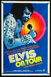 3r275 ELVIS ON TOUR 1sh '72 cool different artwork of Elvis Presley singing into microphone!