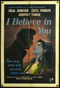 3r467 I BELIEVE IN YOU English 1sh '53art of sexy young Joan Collins in only her 4th credited role!