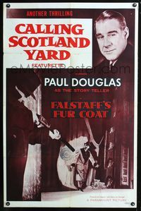 3r292 FALSTAFF'S FUR COAT one-sheet '56 Paul Douglas, cool image of man being assassinated on stage!