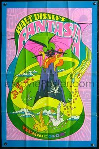 3r295 FANTASIA one-sheet movie poster R70 Disney musical classic, great psychedelic artwork!