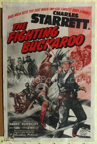 3r306 FIGHTING BUCKAROO one-sheet '43 two-gun Charles Starrett causes bad men to bite the dust!