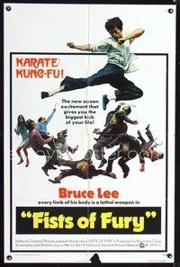 3r321 FISTS OF FURY one-sheet movie poster '73 Bruce Lee, Tang shan da xiong, great kung fu image!