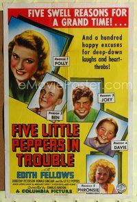 3r324 FIVE LITTLE PEPPERS IN TROUBLE 1sh '40 Edith Fellows & her siblings sent to boarding school!