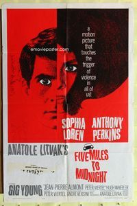 3r325 FIVE MILES TO MIDNIGHT one-sheet '63 Le Couteau dans la Plaie, Sophia Loren, Anthony Perkins