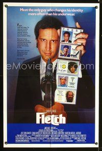 3r332 FLETCH one-sheet '85 Michael Ritchie, wacky detective Chevy Chase has gun pulled on him!