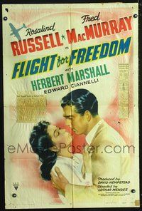 3r333 FLIGHT FOR FREEDOM style A one-sheet '43 cool art of pilots Rosalind Russell & MacMurray!