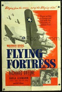 3r337 FLYING FORTRESS one-sheet movie poster '42 cool image of huge World War II war planes!
