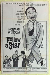 3r338 FOLLOW A STAR one-sheet movie poster '61 goofy comedic art of Norman Wisdom & cast!